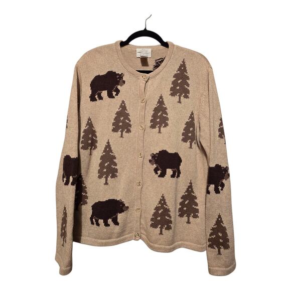 Christopher & Banks Sweaters - Vintage 90s Christopher Banks Bear Tree Knit Cardigan Sweater Womens LG Cabin